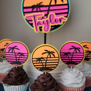 Tropical colors on the Retro Sunset Cake Topper - available in my Etsy Shop